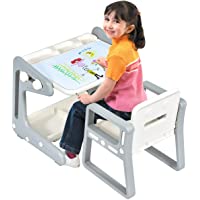 COSTWAY Mesa para Niños con Silla Pizarra Magnética Escritorio con Tablero Altura Ajustable Juego de Mueble con Espacio…